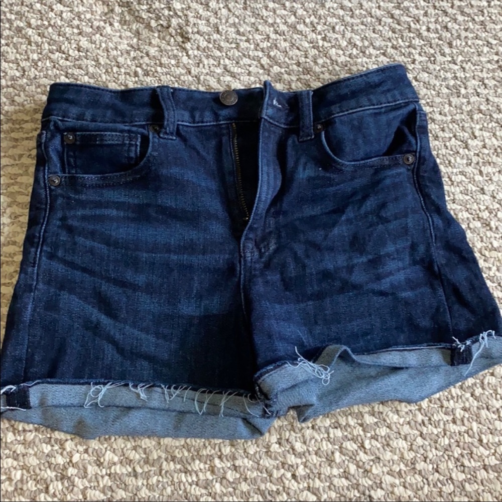 American Eagle Dark Denim Super Hi-Rise Shorties